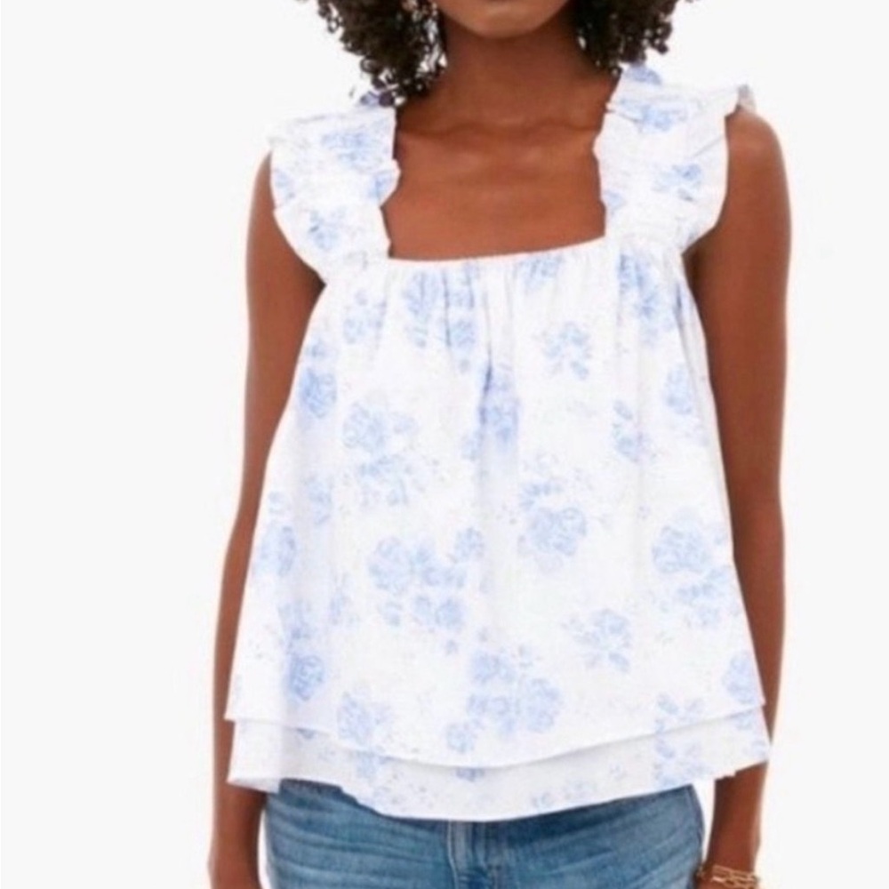 Tuckernuck Hyacinth House Taylor Blouse White Blue Chintz Floral Womens XL